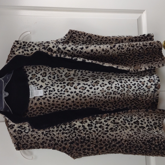 Coldwater Creek Brown Cream Cheetah Leopard Animal Print Fleece Faux Fur BU Vest - Picture 8 of 11